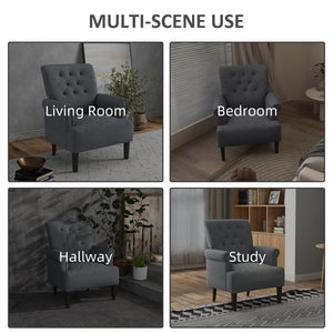 Armchair, Fabric Accent Chair, Modern Living Room Chair with Wood Legs and Rolled Arms for Bedroom, Grey