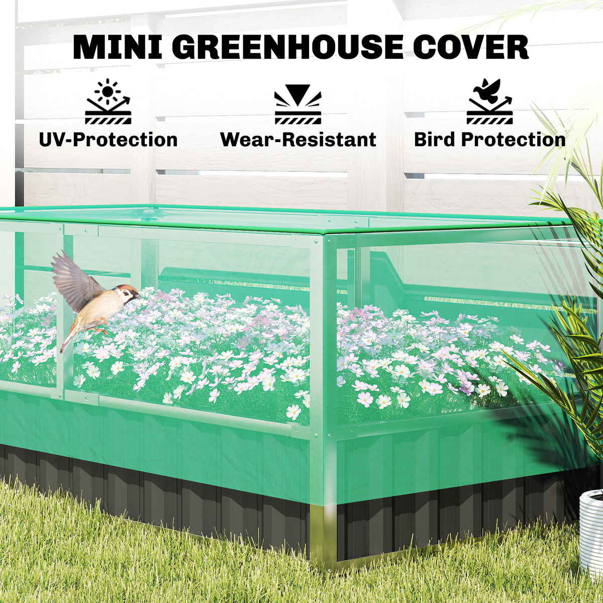 Raised Garden Bed, 5.7 x 3 x 2.3ft Steel Planter Box Outdoor with Cover, Gloves, Dark Grey – view 3