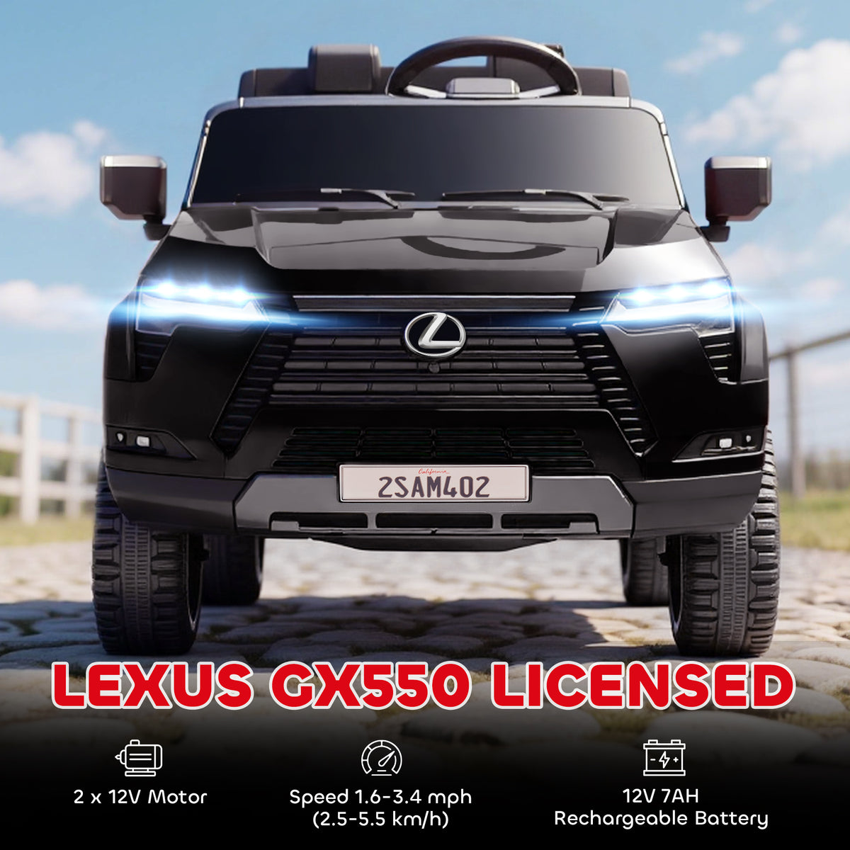 Qaba 12V Ride On Car, Licensed Lexus GX550, 2-Seater Kids Electric Vehicle with Remote Control and Suspension System, Black