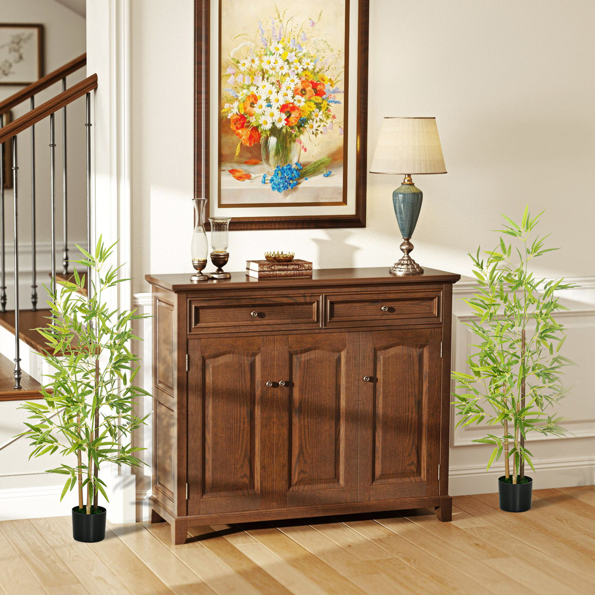 Set of 2 4ft Artificial Tree, Indoor Fake Bamboo with Pot, for Home Office Living Room Decor