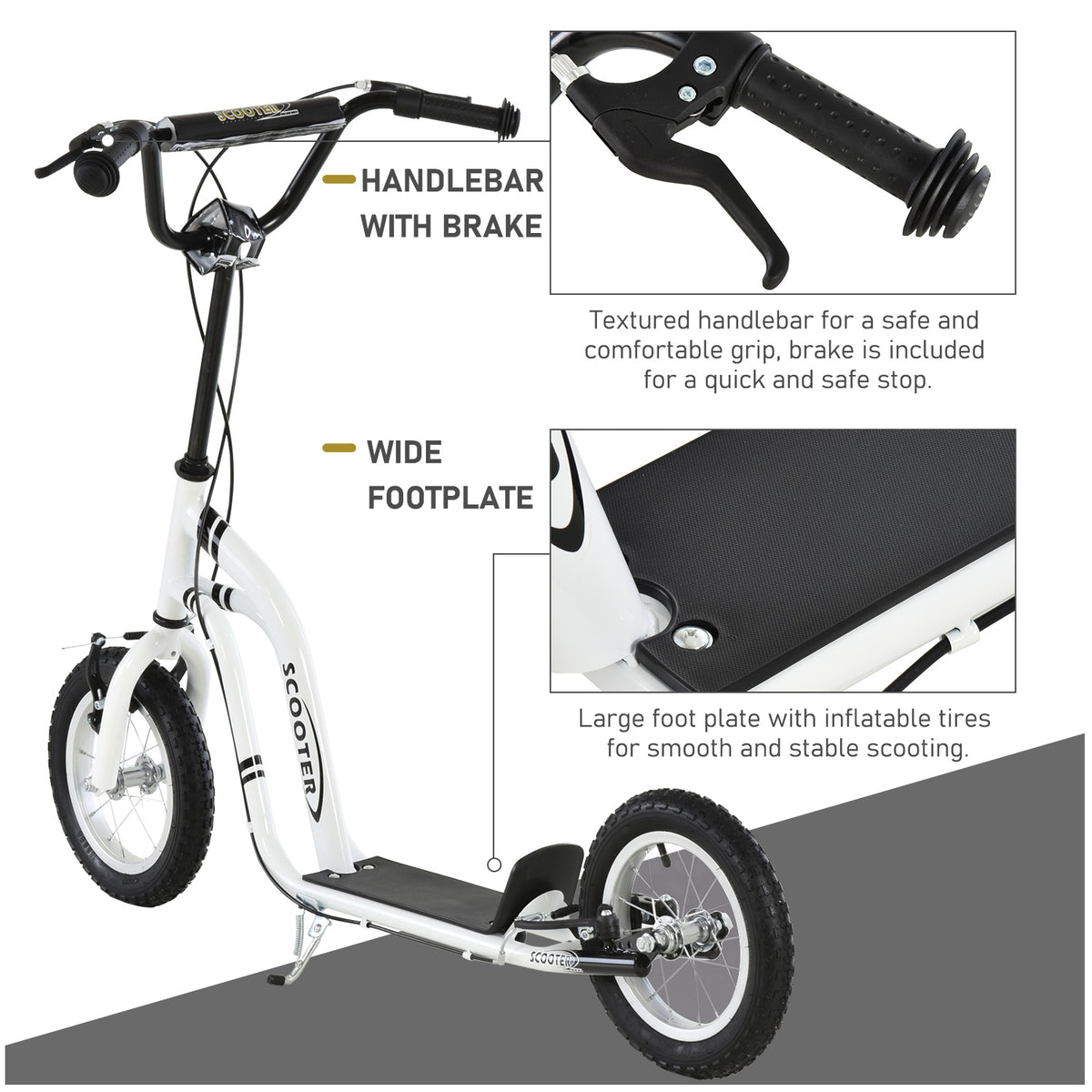 Aosom Dual Brakes Kick Scooter 12-Inch Inflatable Front Wheel Ride On Toy for Age 5+