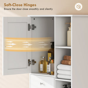 67" Tall Bathroom Storage Cabinet, Slim Bathroom Cabinet with Tilt-Out Laundry Basket, White