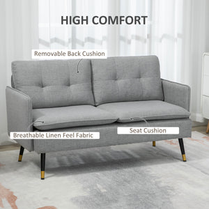 55" Loveseat Sofa, Linen Love Seat w/ S spring, Steel Legs and Button Tufting, Small Couch for Living Room – view 24
