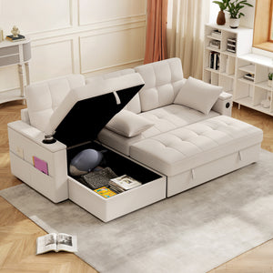Convertible Sectional Sofa Bed, Pull Out Sleeper Sofa Couch with USB‑A+C, Chaise Storage – view 7