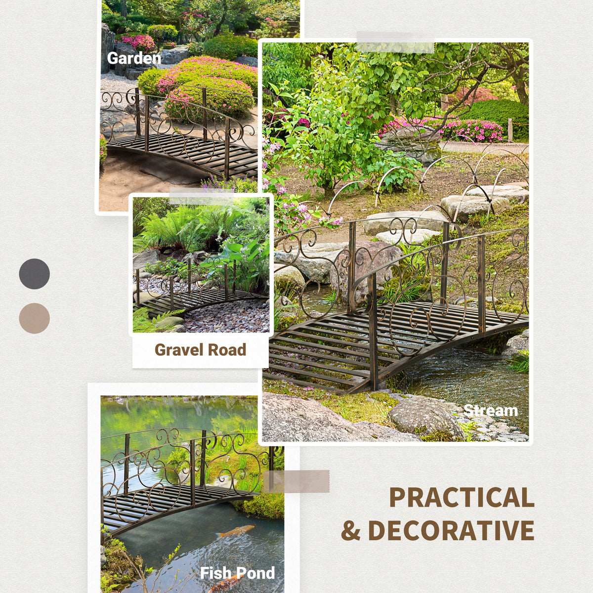 6FT Steel Garden Bridge with Safety Siderails, Decorative Arc Landscaping Bridge for Backyard Creek Stream – view 12
