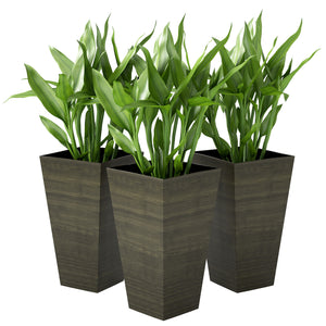 Tall Planter for Outdoor Plants Set of 3, 28 Inch Taper Planter with Drainage Holes, Bronze