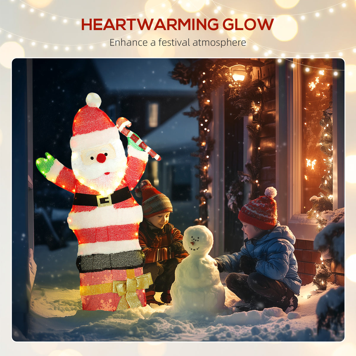 3ft Lighted Santa Claus, Light Up Christmas Decor with 97 LEDs, Stakes and Zip Ties, IP44 Waterproof for Indoor Outdoor