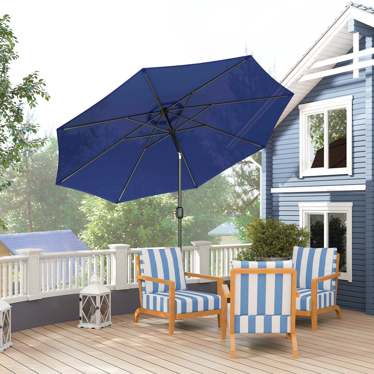 10' x 8' Round Market Umbrella, Patio Umbrella with Crank Handle and Tilt, Outdoor Parasol for Garden, Blue – view 7