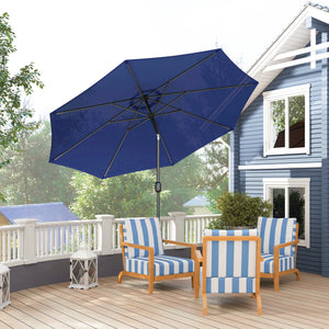 10' x 8' Round Market Umbrella, Patio Umbrella with Crank Handle and Tilt, Outdoor Parasol for Garden, Blue – view 7