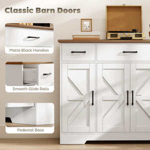 47" Buffet Cabinet with Soft-Close Hinges, Farmhouse Sideboard with 3 Drawers, Adjustable Shelves and Spice Racks, Black