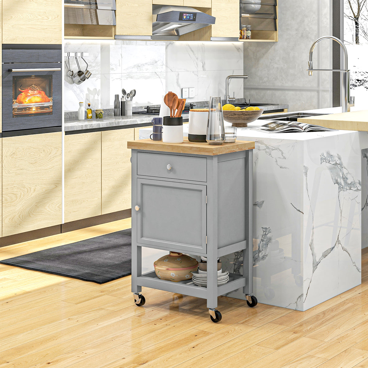 Kitchen Cart on Wheels, Rolling Kitchen Island Cart with Wood Top, Towel Rack – view 6