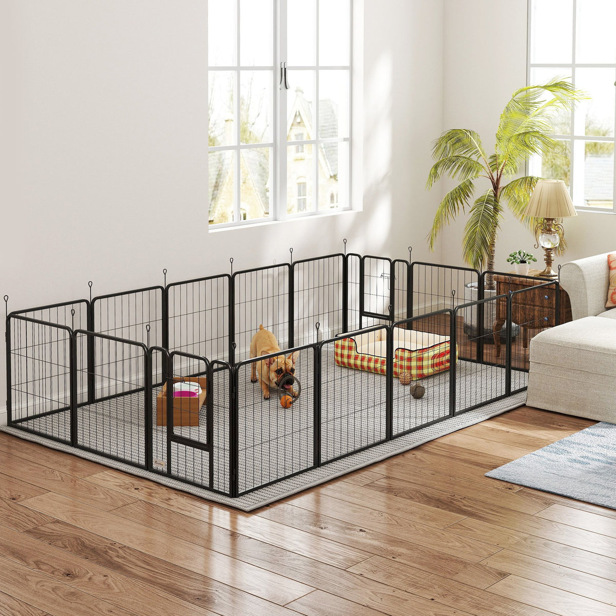 16 Panels Dog Playpen with Straps, Portable & DIY, for Small Dogs, for Yard, RV, Camping, Garden, 24" Height