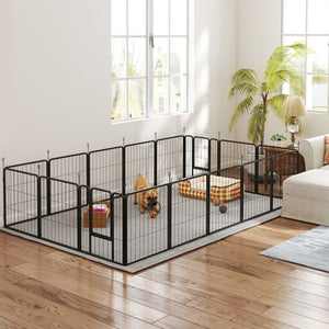 16 Panels Dog Playpen with Straps, Portable & DIY, for Small Dogs, for Yard, RV, Camping, Garden, 24" Height