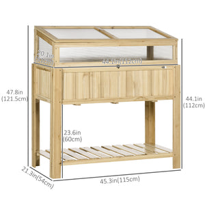 Raised Garden Bed, Outdoor Wooden & PVC Elevated Planter Box with Cold Frame Greenhouse and Storage Shelf, Natural