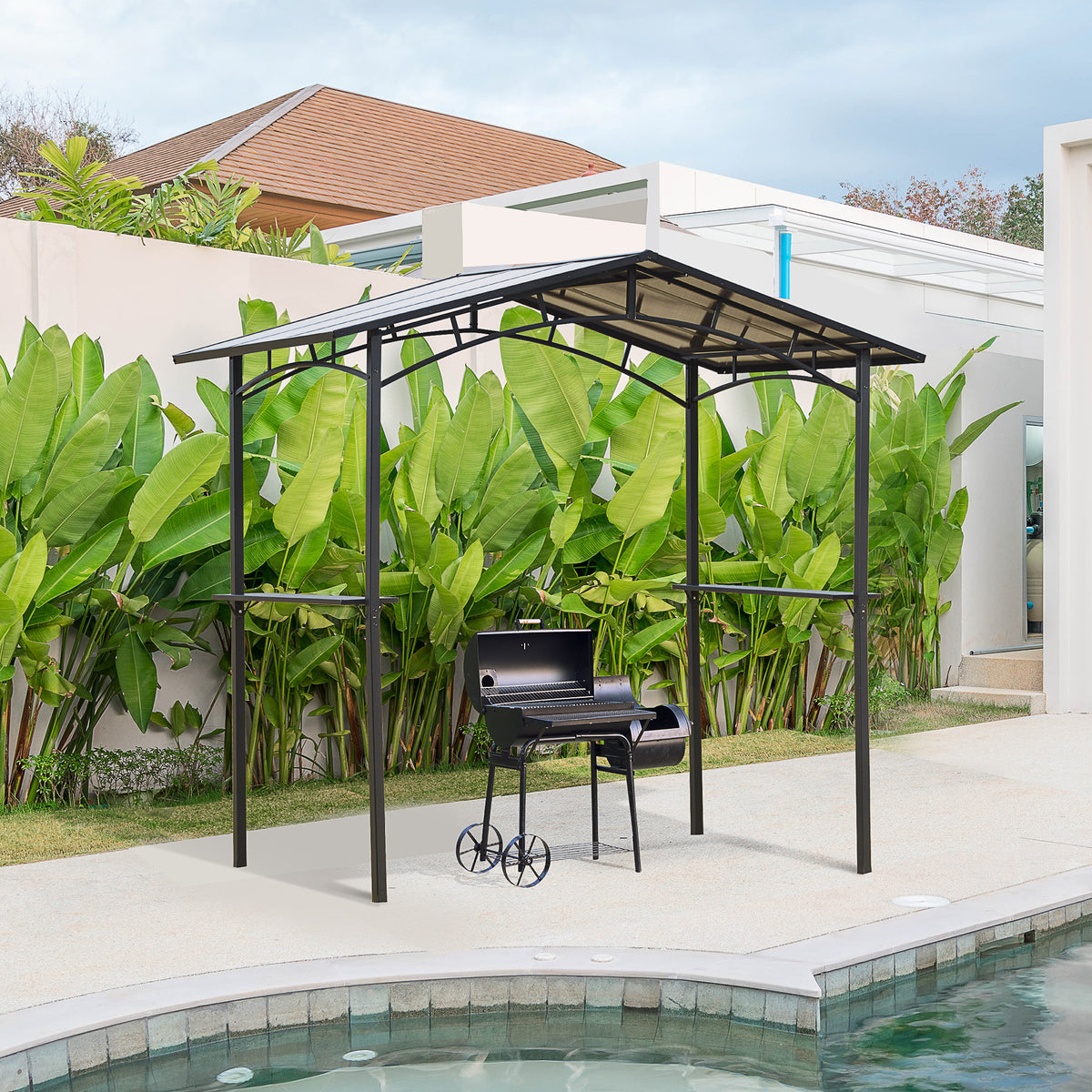8' x 5' Hardtop Grill Gazebo Aluminium BBQ Canopy Gazebo Outdoor Canopy with Side Shelves