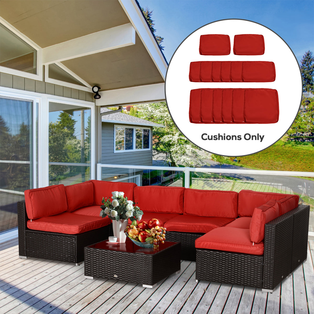 Outdoor 14pc Patio Rattan Sofa Set Cushion Polyester Cover Replacement Set - No Cushion Included Beige – view 31