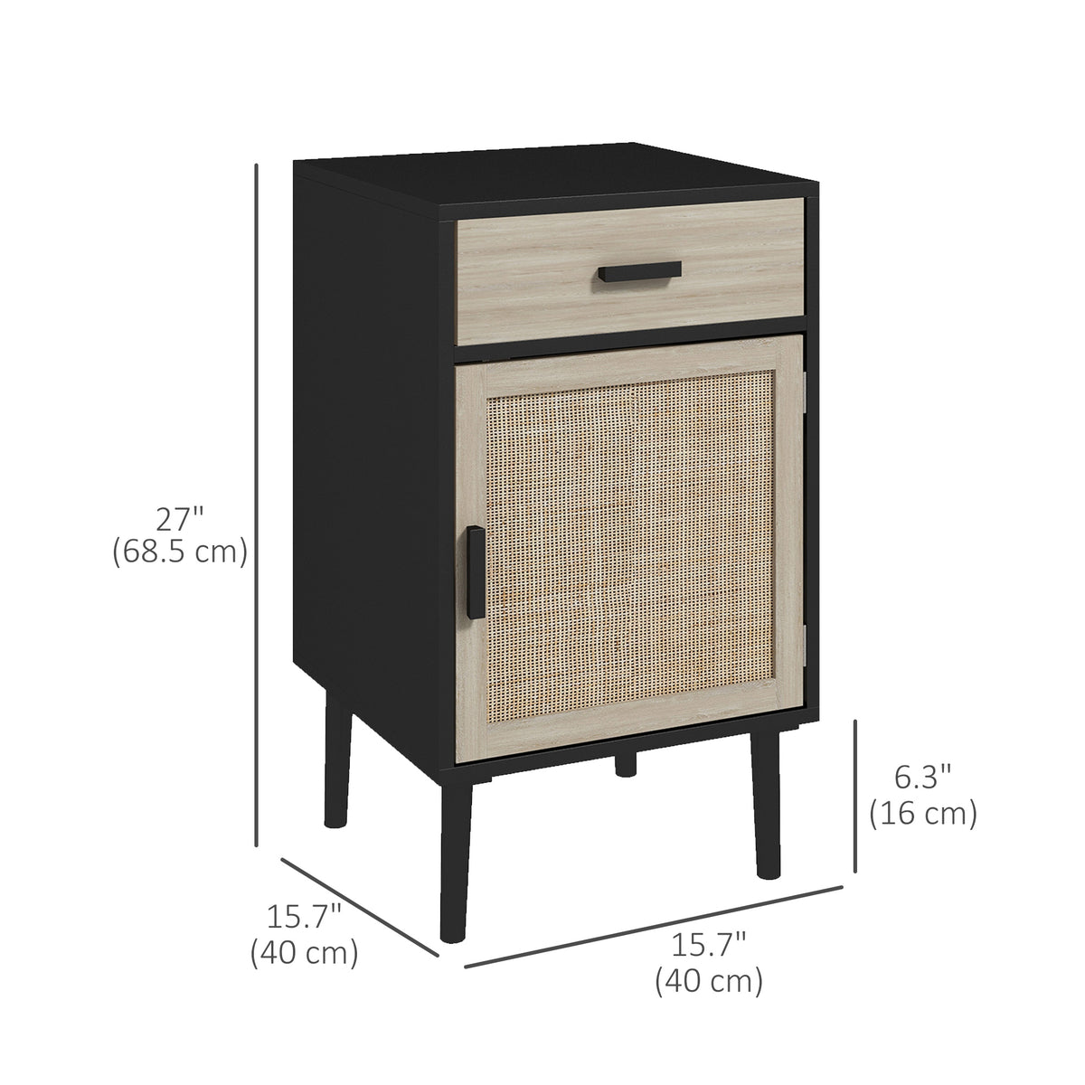 Boho Bedside Tables Set of 2, Nightstands with Drawer, Rattan Cabinet, Adjustable Shelf for Bedroom – view 9