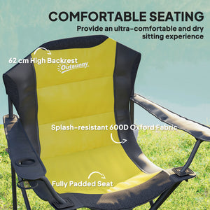 2 Pack Folding Camping Chairs, High Back Folding Chairs w/ Cup Holder, Padded Camping Chairs for Outdoor Events, Cream