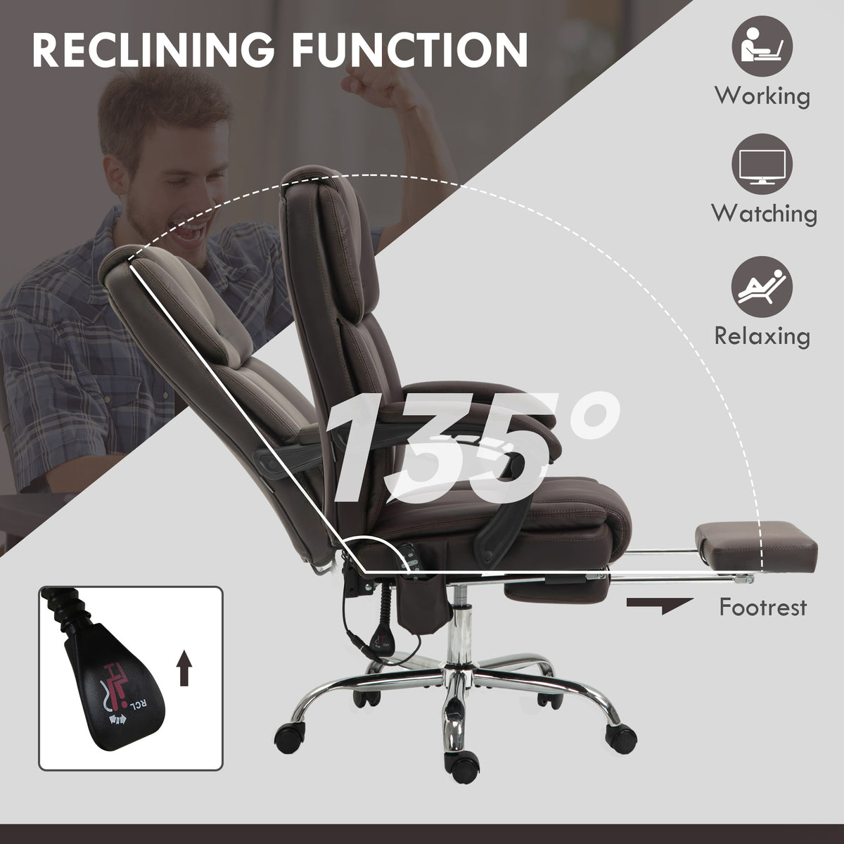 Massage Office Chair, Reclining Executive Office Chair with 6-Point Vibration, Footrest and High Back, Black – view 12