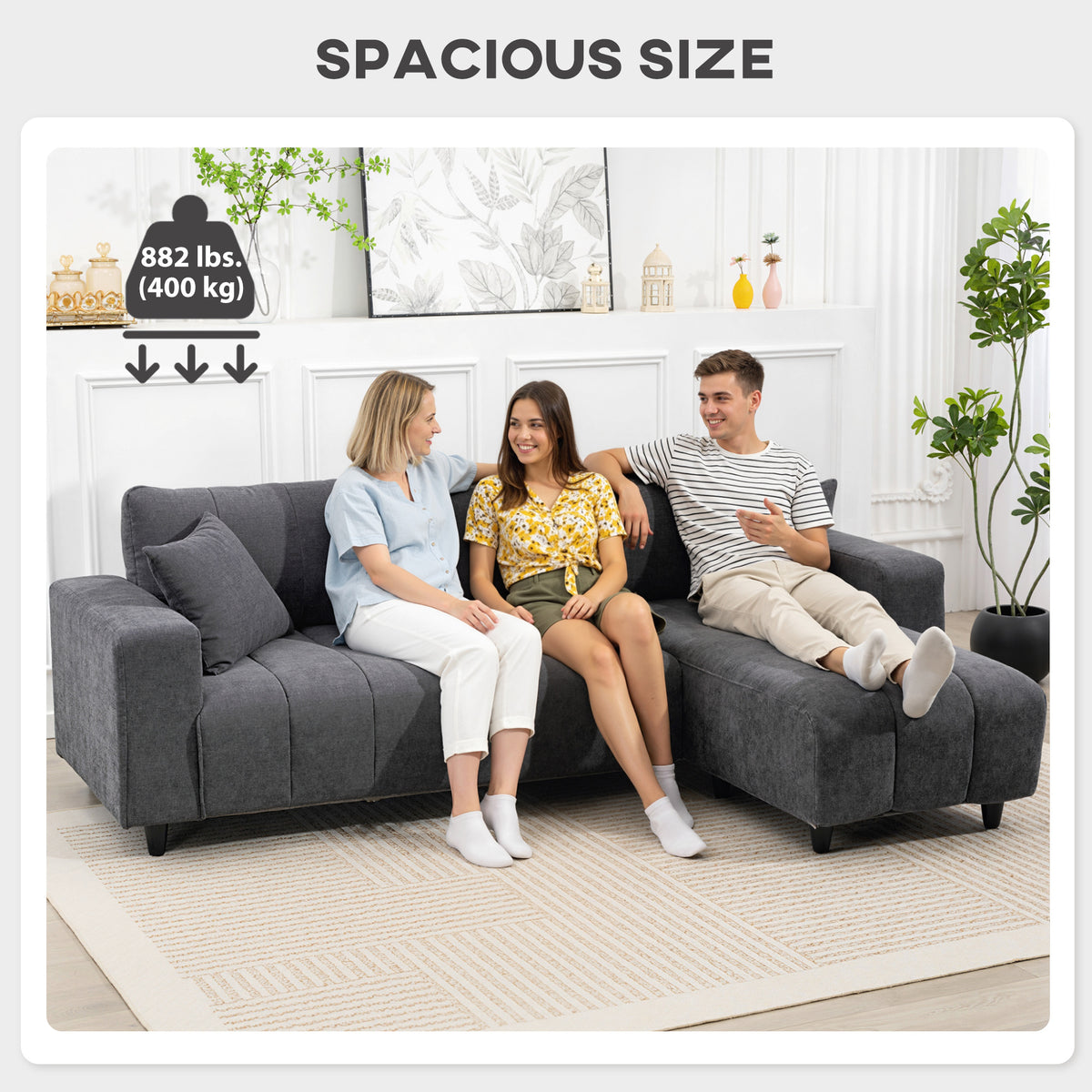 Sectional Couch with Integrated Seat, 3 Seater L-Shaped Sofa with Changeable Chaise, Spring Cushion – view 13