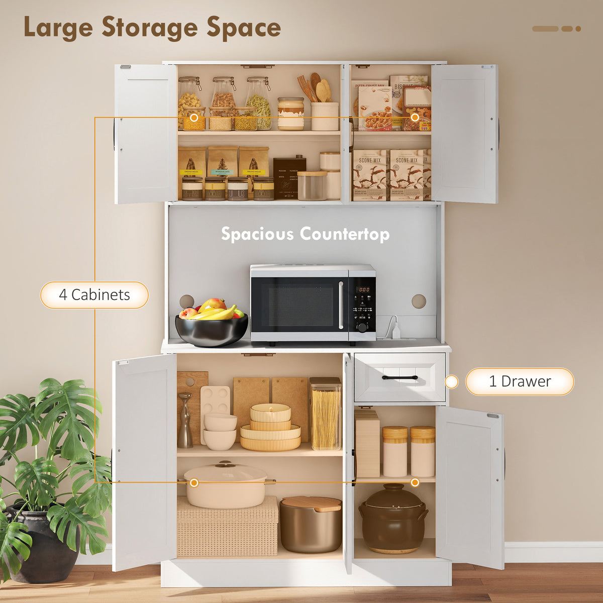 71" Pantry Cabinet with Charging Station, Kitchen Storage Cabinet with Microwave Stand, Adjustable Shelves – view 10