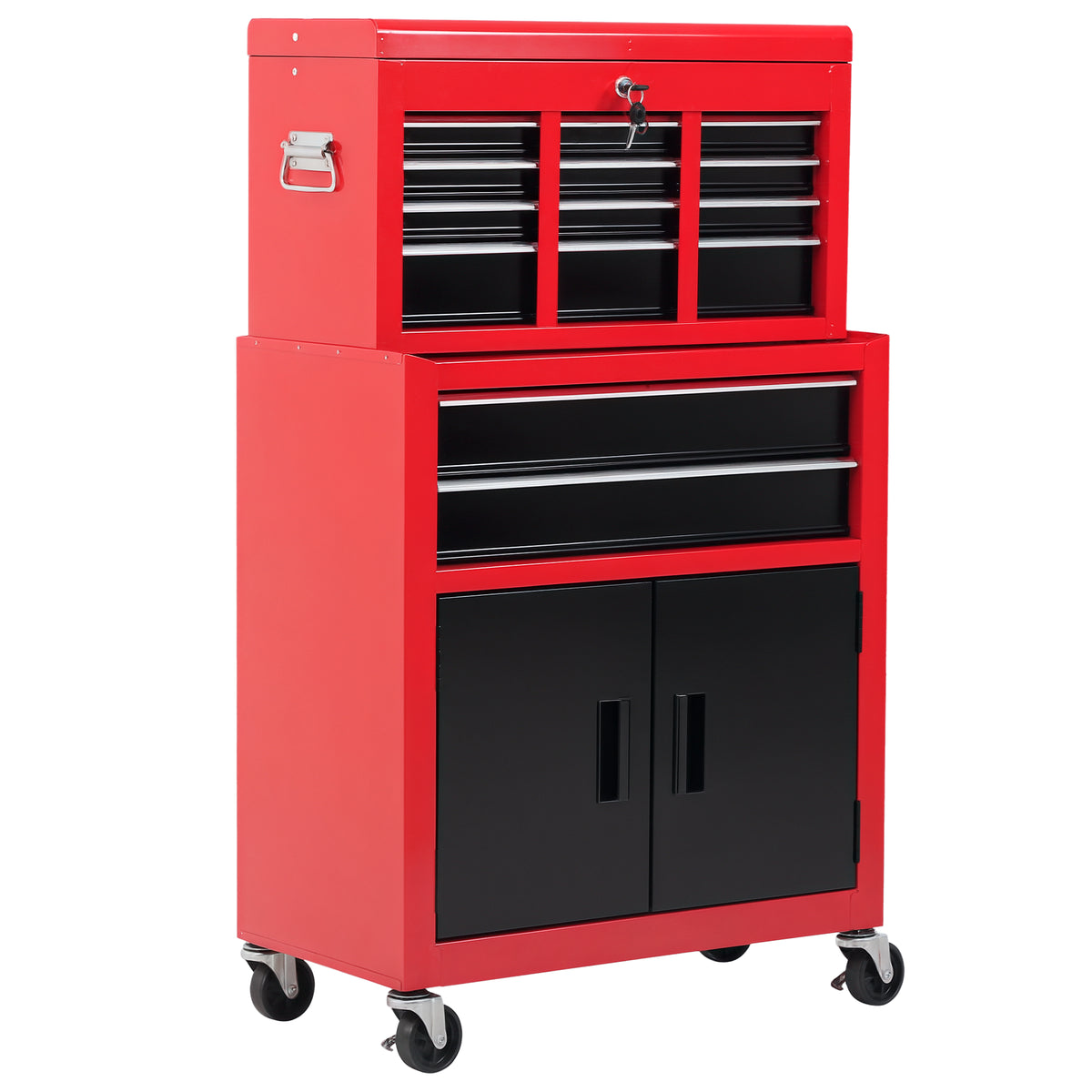6-Drawer Rolling Tool Chest, 2 in 1 Lockable Storage Cabinet with Hooks, Metal Tool Box for Garage – view 15