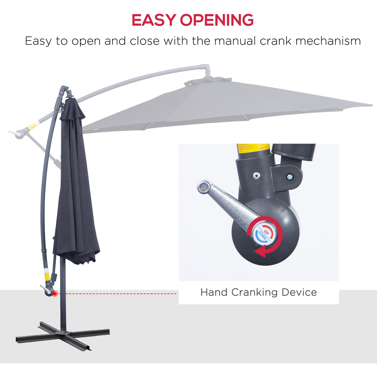 10' Deluxe Patio Umbrella Outdoor Market Parasol Banana Hanging Offset Sunshade Crank Cross Base Black – view 3