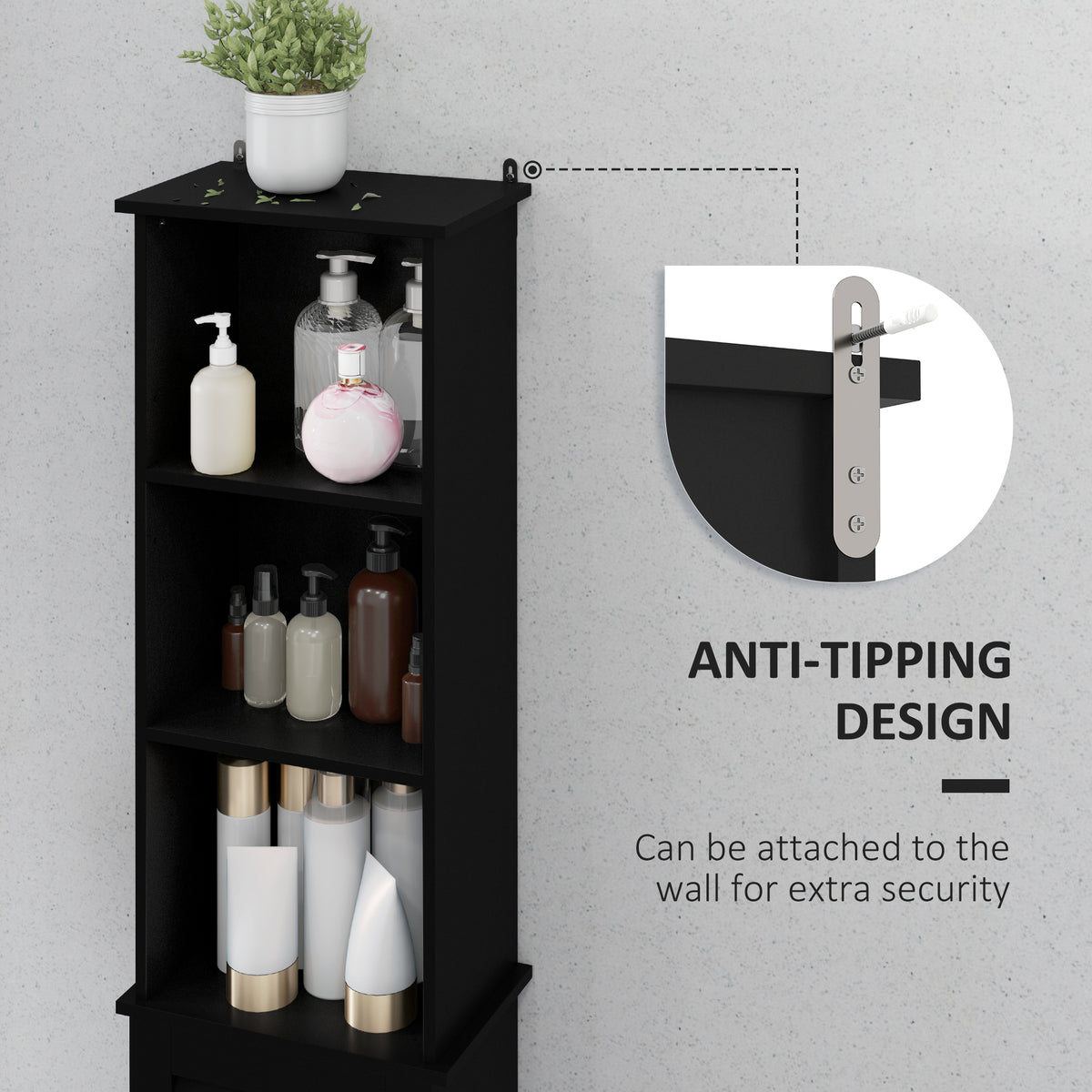 Tall Bathroom Storage Cabinet, Freestanding Linen Tower with 3-Tier Open Adjustable Shelf, White – view 13