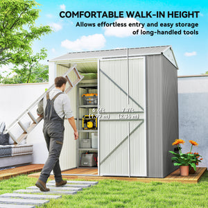 7' x 6' Tall Outdoor Storage Shed, Waterproof Metal Garden Shed with Gloves, Lockable Door, Dark Grey – view 10