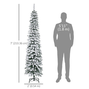6 Ft Snow-Flocked Artificial Christmas Tree, Slim Pencil Xmas Tree with Realistic Branches, Metal Base – view 11