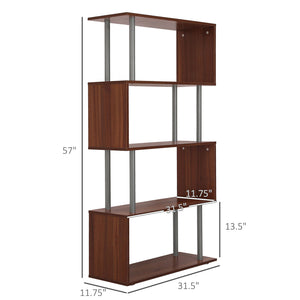 5-Tiers Geometric Wooden Bookcase S-Shaped Storage Bookshelf Display with Metal Frame for Living Room, Bedroom, Home Office, Walnut