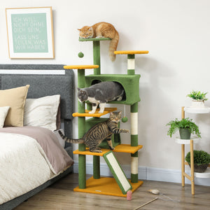 54" Cat Tree, Multi-Level Cat Tower with Scratching Posts, Cat Condos, Bed, Platforms, Ramp, Toy Ball, Beige – view 28