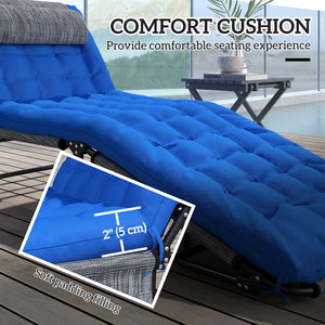 Folding Lounge Chair with 4-level Reclining Back & Cushion, Blue