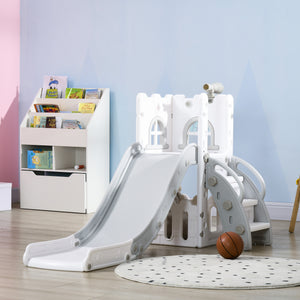 Qaba 5 in 1 Toddler Slide with Basketball Hoop, Climber, Telescope, Storage Basket, for 1-3 Years Kids Indoor Use