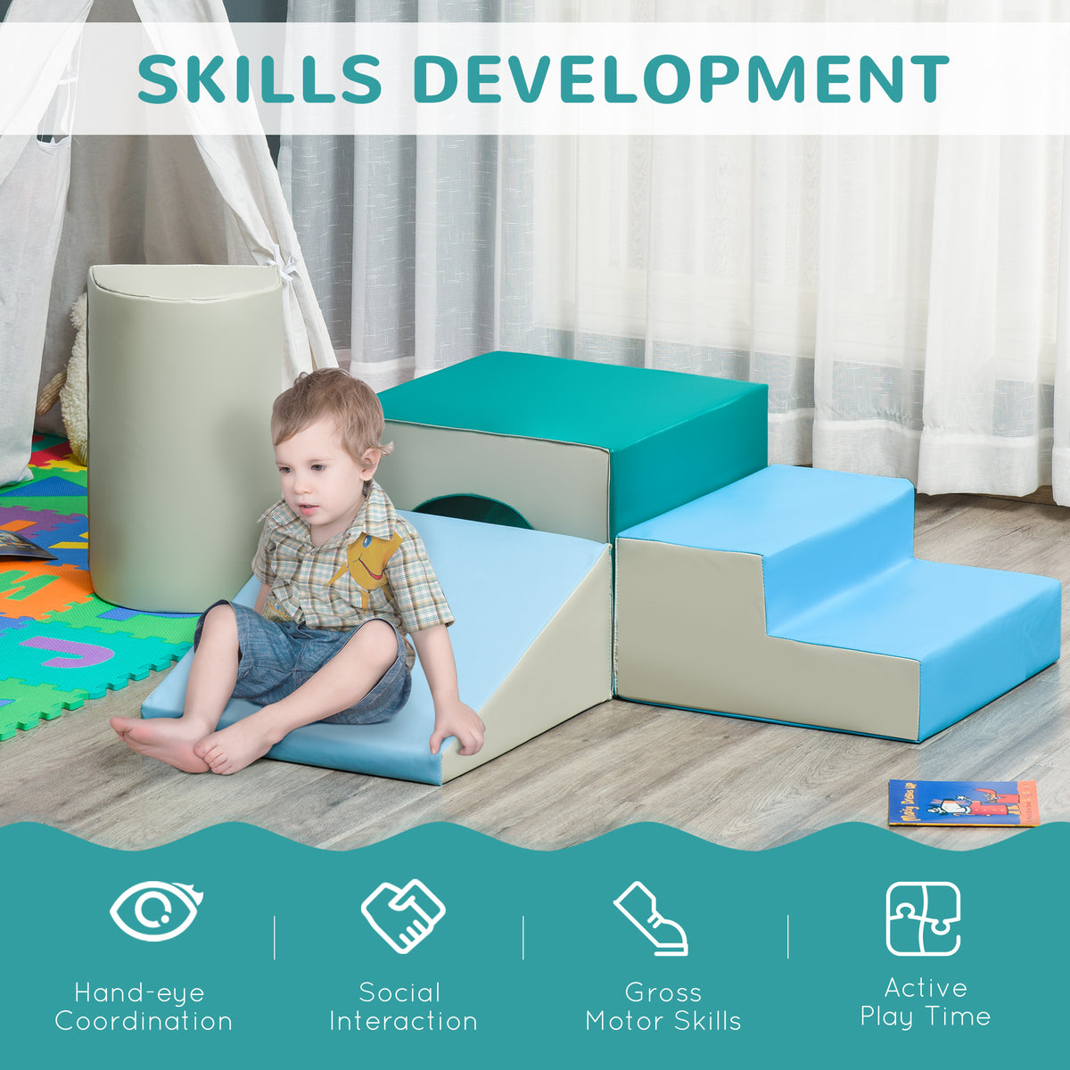 Qaba Foam Climbing Blocks for Toddlers, Kids Modular Play Set for Baby Children, Soft Play Equipment for Crawling Sliding, Easy-to-clean Safe DIY Creative, Multicolor