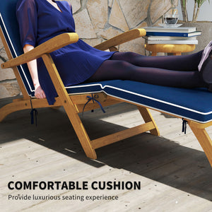 Folding Patio Lounge Chair with Padded Cushion, Acacia Wood Patio Lounger Recliner with Footrest for – view 6