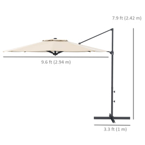 10 FT Cantilever Umbrella, Aluminum Hanging Offset Umbrella with 360°Rotation, Crank, Tilt, Cross Base, Grey