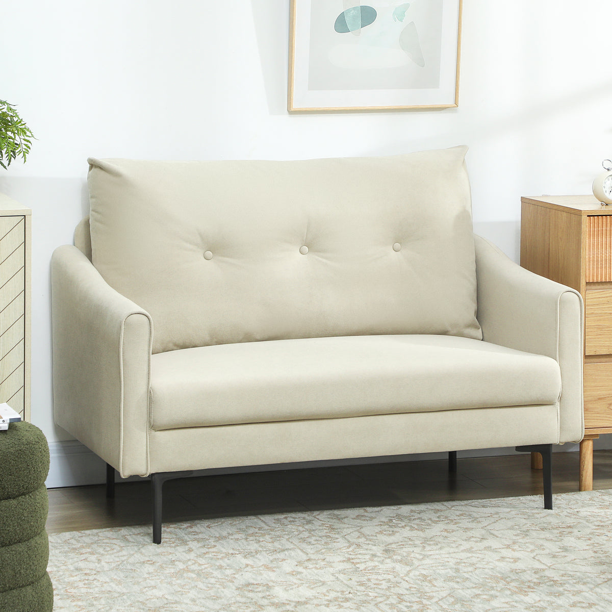 2 Seater Sofa, Small Modern Couch with High-Resilience Foam, Thicken Padding, Button Tufted, Cream White – view 7