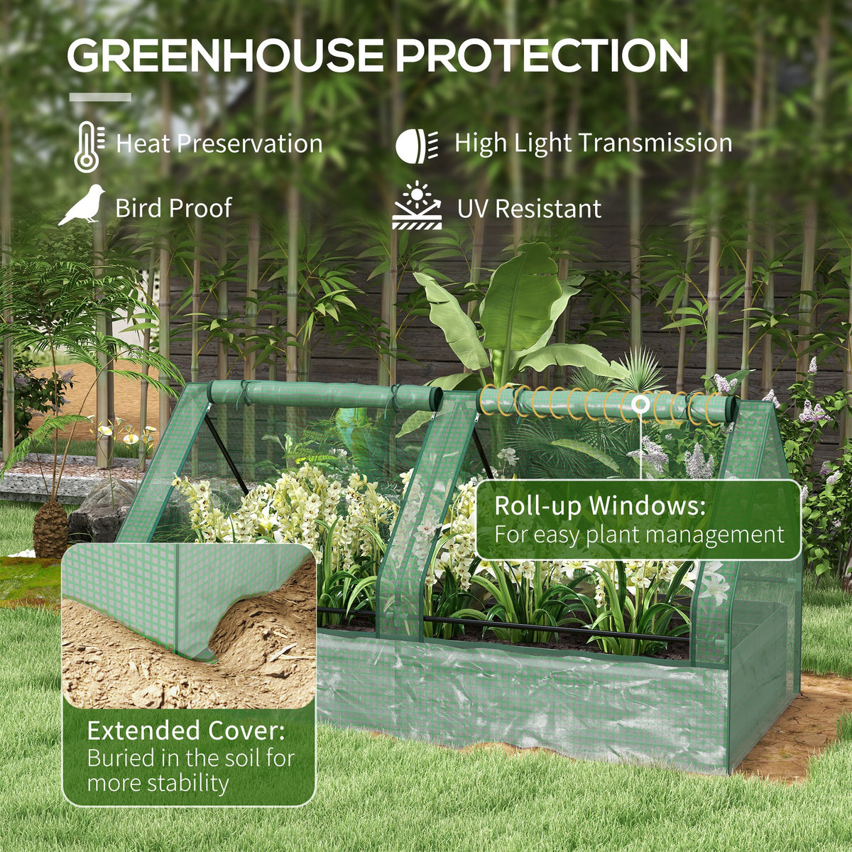 6' x 3' Metal Planter Box with Cover, Raised Garden Bed with Mini Greenhouse for Herbs, Vegetables, Green and Dark Grey