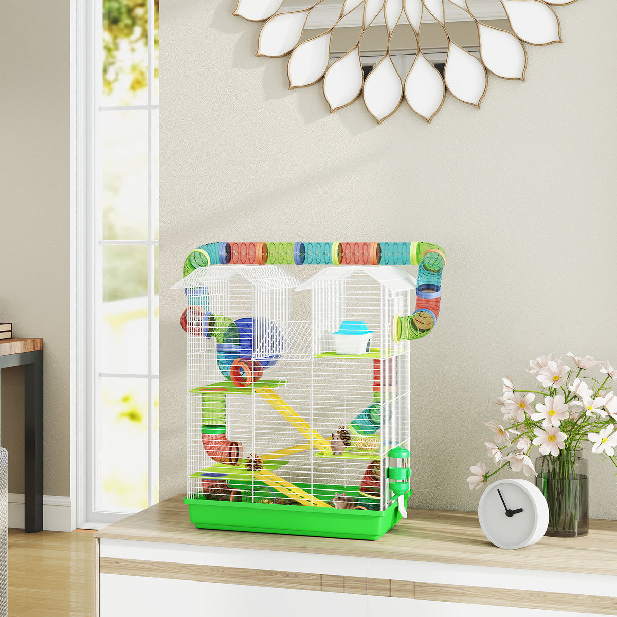 18.5" Hamster Cage, 5 Tiers Small Animal House with Tunnel Tube System, Exercise Wheel, Water Bottle, Blue – view 14