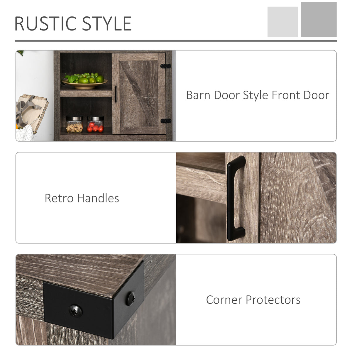 Rustic Barn Door Storage Cabinet Modern Farmhouse Buffet Sideboard for Kitchen & Dining Room Dark Oak – view 4