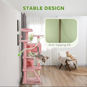 54" Cat Tree, Multi-Level Cat Tower with Scratching Posts, Cat Condos, Bed, Platforms, Ramp, Toy Ball, Beige – view 48