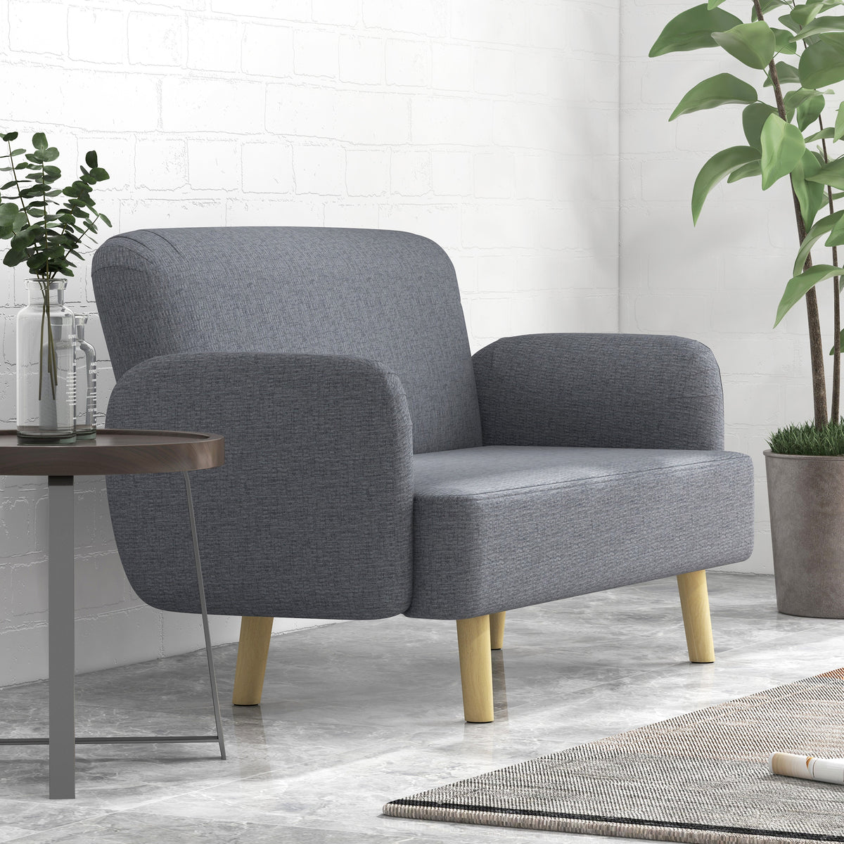 Velvet Feel Fabric 2 Seater Sofa, Small Sofa Loveseat with 8.3" Thick Padding and Wood Legs, Black – view 20