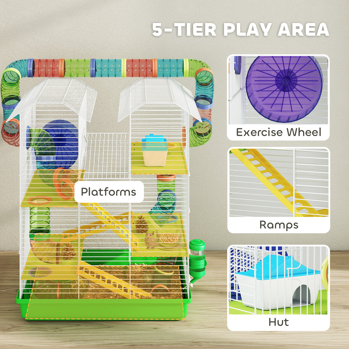 18.5" Hamster Cage, 5 Tiers Small Animal House with Tunnel Tube System, Exercise Wheel, Water Bottle, Blue – view 10