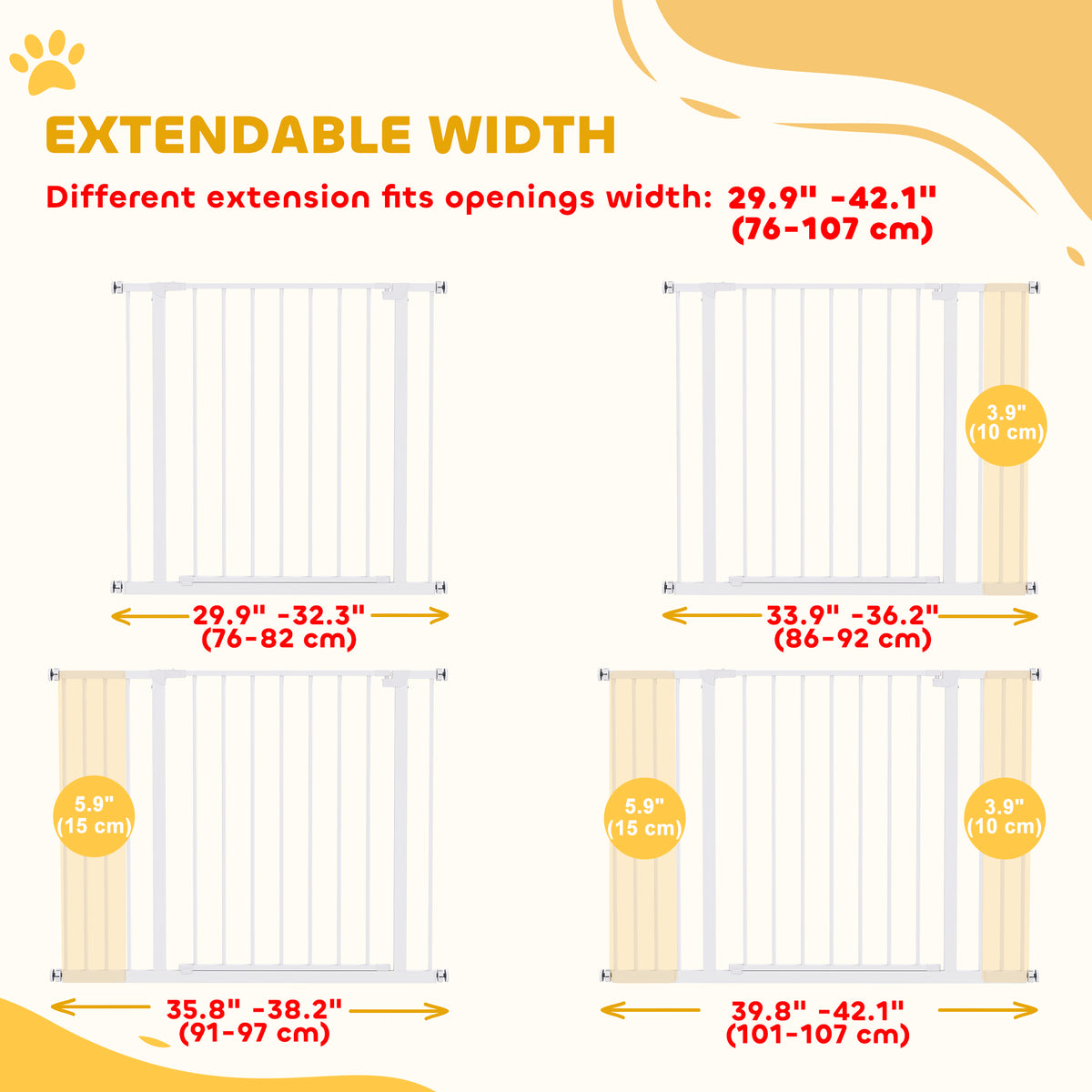 Pressure Fit Dog Gate Pet Barrier for stairs doorway, 29.9''- 42.1'' Width White – view 4