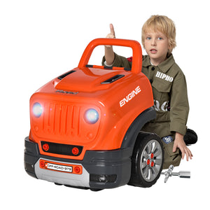 Qaba Kids Truck Engine Toys, Kids Mechanic Workshop Set with Light, Sounds, Steering Wheel and Horn for Boys Girls 3 4 5 Years Old Pretend Play, Orange