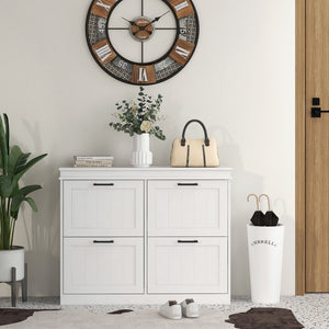 Shoe Storage Cabinet with 4 Flip Drawers and Adjustable Shelves, Narrow Shoe Cabinet for 20 Pairs of Shoes, White