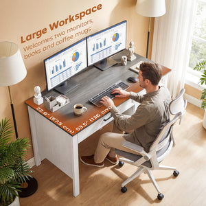 54" Farmhouse Executive Desk, Computer Desk with Drawers, Adjustable Hanging Rails for for A4/Letter Size Files, White