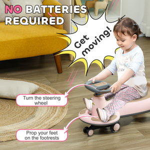 Qaba Kids Wiggle Car w/ Parent Traction Rope, Music, Light