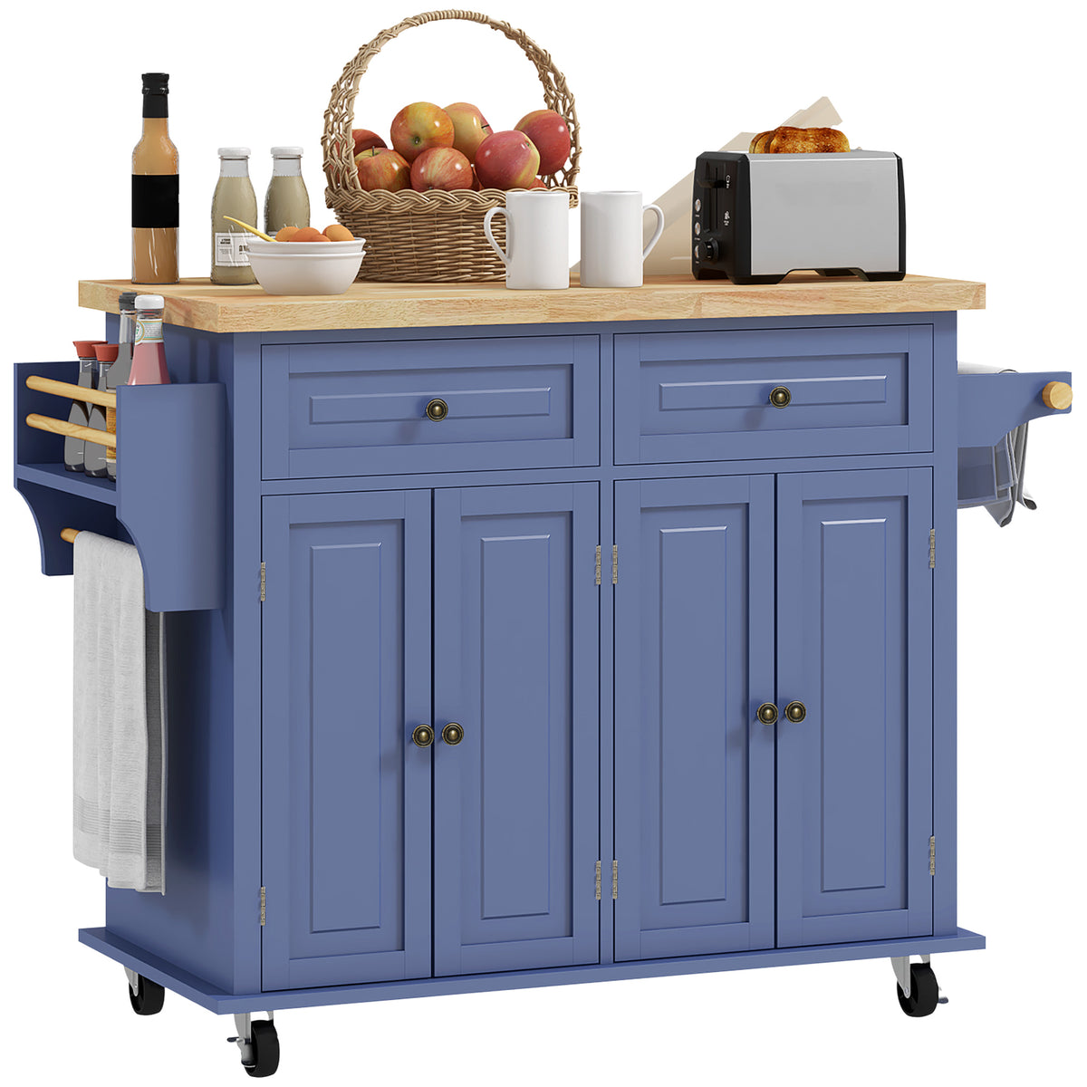 Kitchen Island with Storage, Rolling Trolley Cart with Rubber Wood Top, Spice Rack, Towel Rack, Brown Oak – view 29
